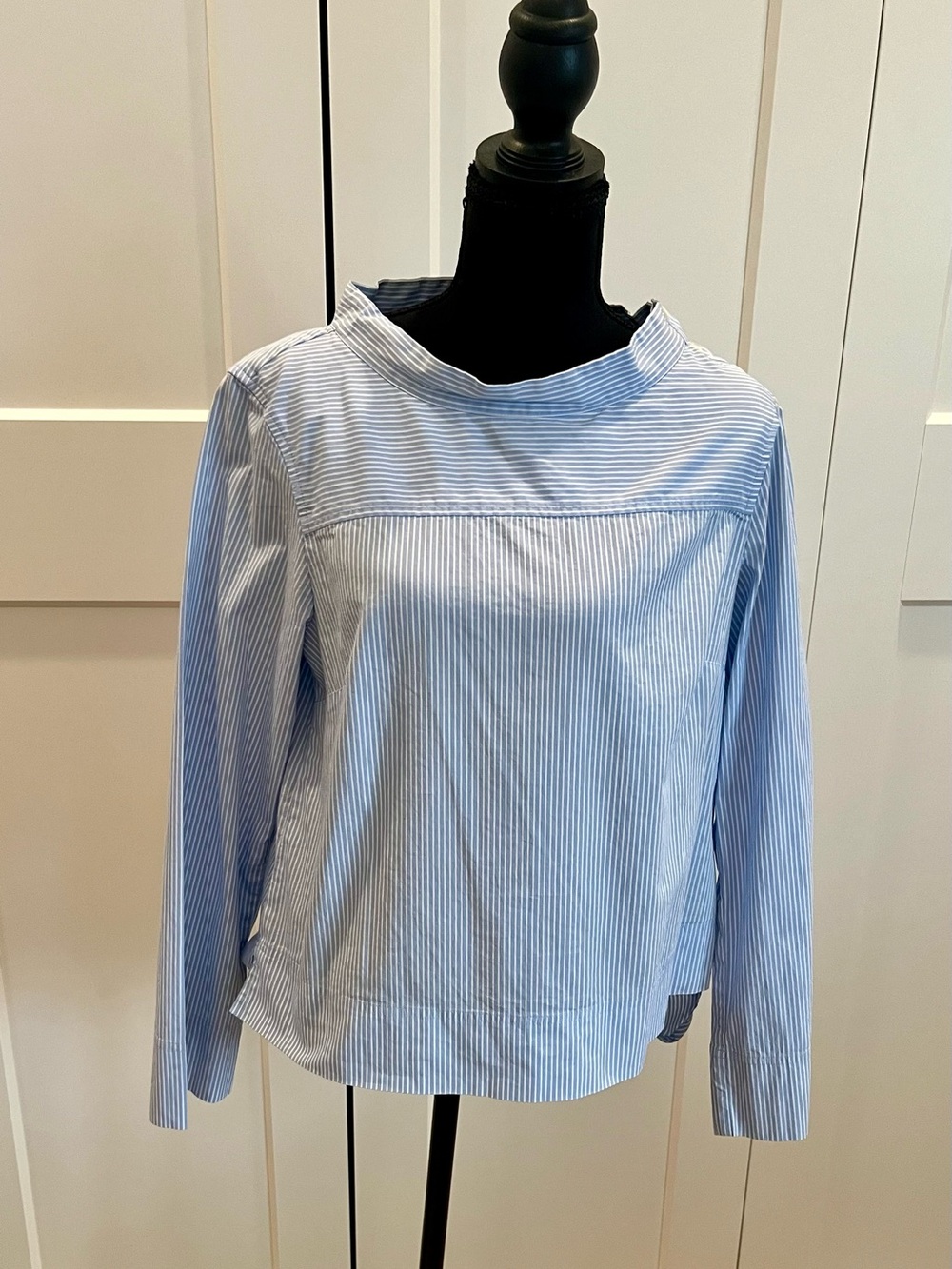 J. Crew Baby Blue & White Stripe Hi-Lo Hem Cotton Shirt Classic Elevated Basic 6